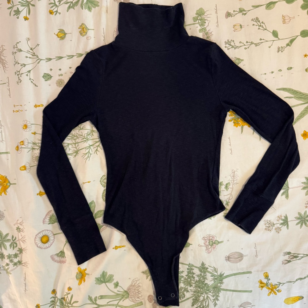 Aerie Black Turtleneck Ribbed Bodysuit